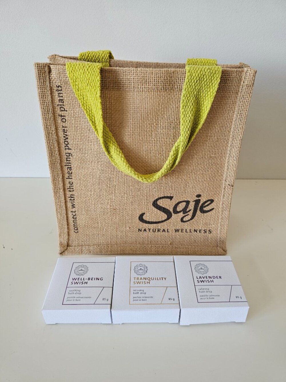 3 x NIB SAJE Lavender, Tranquility, Well-Being Bath Drops 85g Each Reusable Bag